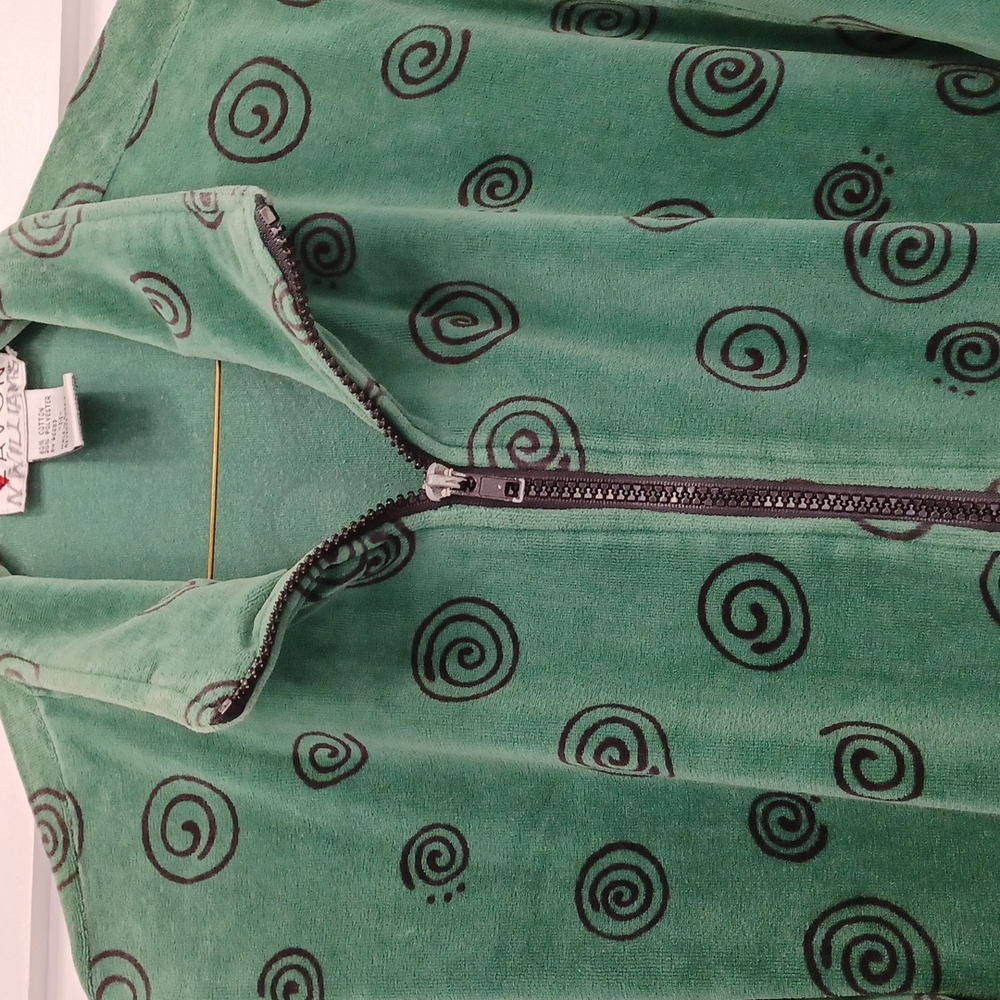 Velour soft green swirl design retro Irish St Patricks Day jacket - Picture 2 of 7